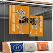 现代简约装饰画客厅沙发背景墙骑士双联晶瓷挂画餐厅橙色轻奢壁画