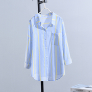 蓝色竖条纹衬衫女设计感小众2023夏季宽松薄款防晒外套小清新
