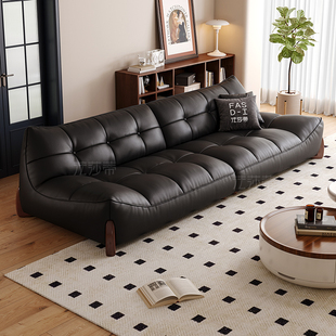 法莎蒂皮艺沙发意式极简真皮客厅简约设计师创意棕色复古小户型