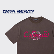 TRAVEL ISSUANCE 精美的花环 美式创意字母花圈印花宽松短袖T恤潮