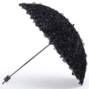 防晒防紫外线二折双层蕾丝t刺绣花遮c阳太阳伞，黑胶公主晴雨洋伞少