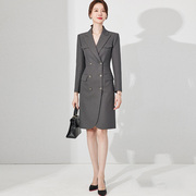 艾尚臣春秋西装连衣裙女灰色，高级感正式场合，职业套裙气质通勤正装