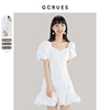 gcrues白色泡泡短袖连衣裙，2024年女装夏季小个子，甜美气质裙子