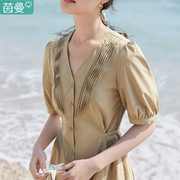 茵曼棉麻文艺范原创女装清纯连衣裙遮肚子减龄小众夏季2024