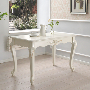 简约小户型长方形饭桌现代欧式雕花餐厅家用餐桌，法式轻奢白色饭桌
