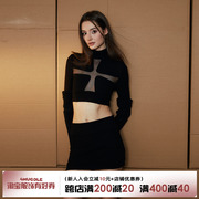 4muggle原创设计秋季性感十字架套装长袖针织打底衫纯欲黑色辣妹