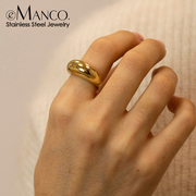 emanco钛钢戒指不掉色指环，简约时尚个性欧美不锈钢，镀金色女士手饰