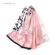温柔粉色植物真丝丝巾，女春秋薄款桑蚕丝纱巾，长款丝绸围巾披肩两用