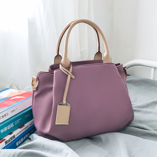 妈妈手提包女小众2024夏大容量紫色多隔层尼龙帆布包包斜挎包