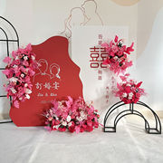 玫红色婚庆仿真花桃红色，婚礼路引花排婚礼堂，布置装饰舞台背景假花