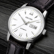 男士品牌薄款外贸机械表 瑞士简约夜光双日历皮带男士手表