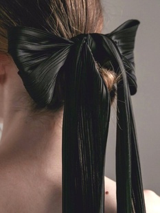 时髦气场法式黑色褶皱超大号，蝴蝶结飘带发圈头花头饰发绳头花女