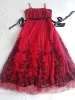 欧美品牌 绣花 深红色 吊带纱裙连衣裙