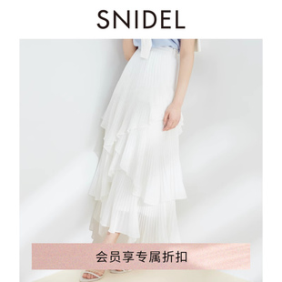 SNIDEL2024春夏高腰不规则多层荷叶边百褶半身裙SWFS241047