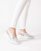 WONDERS西班牙原产进口超轻鞋底坡跟中空圆头舒适金属色女凉鞋