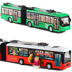 加长语音双节客车公交车电车大巴士儿童宝宝仿真合金汽车模型玩具