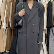 秋季高级感长款灰色西装外套，2024韩版宽松简约气质，英伦风上衣