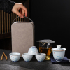 手绘白瓷旅行茶具一壶四杯户外便携泡茶器收纳套装功夫茶具快客杯