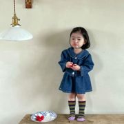 春秋韩版女童牛仔娃娃，领小香风外套上衣，牛仔裙半身裙套装