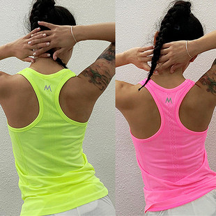 荧光骚粉色运动健身女跑步专业训练反光速干轻薄工字，背心上衣女夏