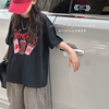韩国童装女童短袖T恤儿童上衣2023夏装中大童体恤宽松黑色潮t