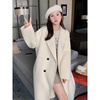 韩国双面羊绒西装，大衣女秋冬季小个子，中长款米白色羊毛呢外套