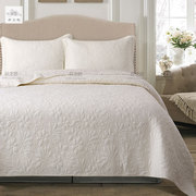 米白兰花绗缝k三件套床盖全棉纯色春秋被多功能床上用品床单