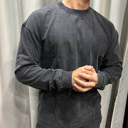 美式重磅宽松运动长袖T恤男纯棉水洗做旧打底衫健身卫衣春秋季