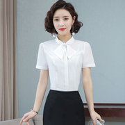 蝴蝶结衬衣女短袖夏季韩版白色上衣高端职业装气质百搭雪纺白衬衫