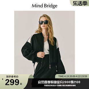 MindBridge设计感春季黑白拼接外套女2024都市机能风圆领短款夹克