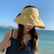 可扎马尾空顶防晒帽子女夏季防紫外线遮脸太阳帽遮阳蝴蝶结渔夫帽