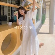 RIXO EXIT法式白色娃娃领连衣裙夏季宽松显瘦初恋甜美长裙子