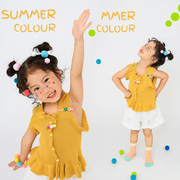 儿童摄影服装姜黄色(姜黄色，)上衣短裤5-7岁女童，夏季多巴胺甜美主题服装正