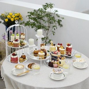白色铁艺蛋糕架婚庆道具玻璃镜面点心架欧式甜品台展示架茶歇托盘