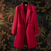 红色西装外套女2024秋冬季售楼部职业装中长款高级感西服大衣