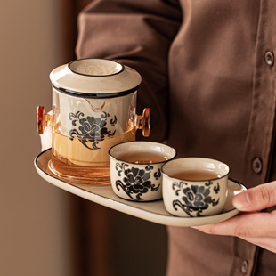 红茶杯玻璃双耳泡茶壶陶瓷过滤内胆简易懒人功夫茶具冲茶神器耐热