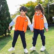 小学生夏季英伦风班服套装幼儿园橘色园服套装儿童运动服校服棉