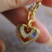 彩色蓝宝石爱心桃心心形钻石吊坠，万能18k金镶嵌(金镶嵌)天然钻石珠宝宝石