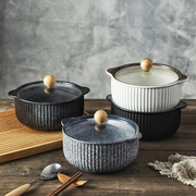 日式陶瓷碗套装面碗家用拉面碗餐具泡面碗带盖大号双耳汤碗创意碗