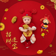 新年婴儿100天拍照大红色衣服金榜题名宝宝百天摄影主题服装道具
