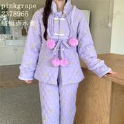 pink grape女士三层夹棉韩版休闲加厚套装保暖舒适家居外出服冬款