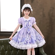 洛丽塔公主裙女童夏季短袖，迪士尼洋装紫色碎花，裙儿童萝莉塔连衣裙