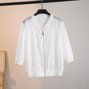 夏季雪纺七分袖空调衫白色外套时尚拉链气质超薄透气中袖防晒衣潮