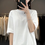 300g棉t恤女夏季大码宽松显瘦落肩中长款短袖，纯白色黑色上衣背心