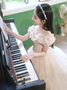 公主童礼服孩钢琴演奏演出服，裙主持人高端儿童轻奢花童婚礼小礼服