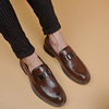秋季一脚蹬男士商务皮鞋套脚，复古休闲内增高潮流棕色结婚皮鞋