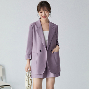 西装外套女2024秋季紫色正装，职业套装小个子，雪纺西服单件上衣