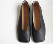 复古优雅法式奶奶鞋植鞣牛皮经典方头芭蕾平底平跟单鞋黑色