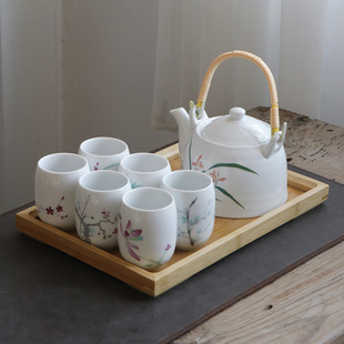 茶具套装陶瓷茶壶茶杯家用景德镇提梁壶简约日式客厅新中式1壶6杯