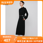 黑色100%羊毛连衣裙衣香丽影，2023冬季气质，高级感长袖针织裙子